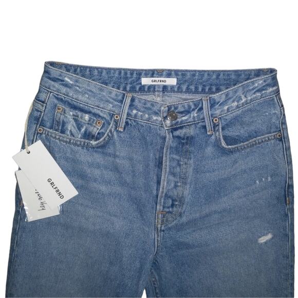 NWT GRLFRND "Karolina" Distressed High Rise Straight Crop Jeans Size 28 - Picture 7 of 9